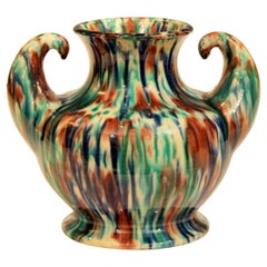 Awaji Pottery Art Deco Japanese Vintage Studio Muscle Vase Flambe Glaze