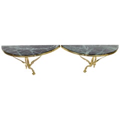 Pair of Neoclassical Style Marble and Bronze Swan Wall Consoles Brackets