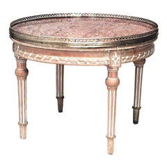 French Louis XVI Style Bleached Wood and Marble Coffee Table