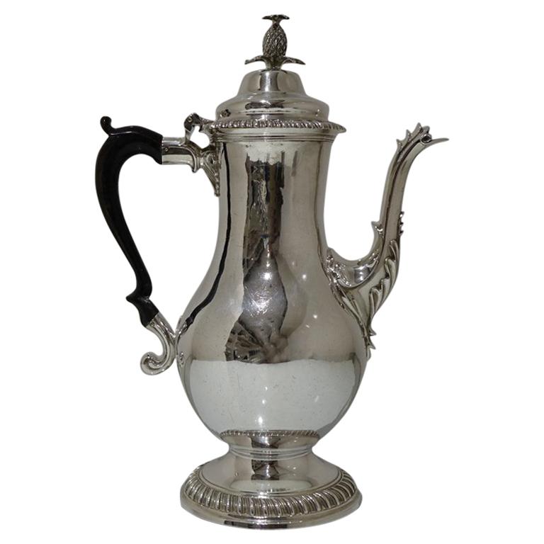 Mid-18th Century Antique George III Sterling Silver Coffee Pot, London, Rober For Sale