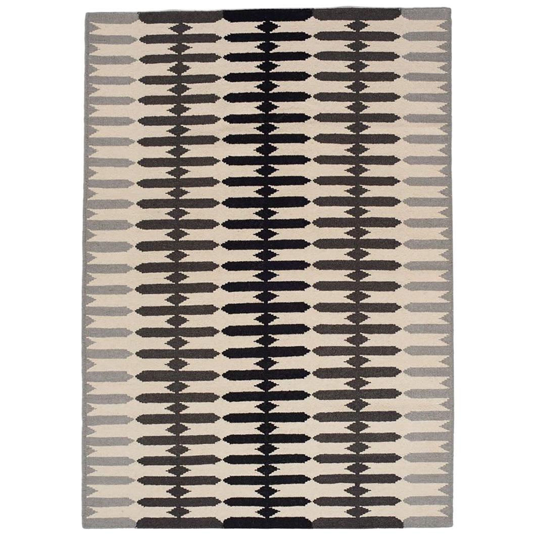 Gray and White Stripe Modern Geometric Dhurrie Wool Rug For Sale