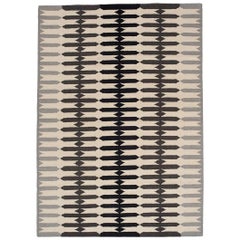 Gray and White Stripe Modern Geometric Dhurrie Wool Rug