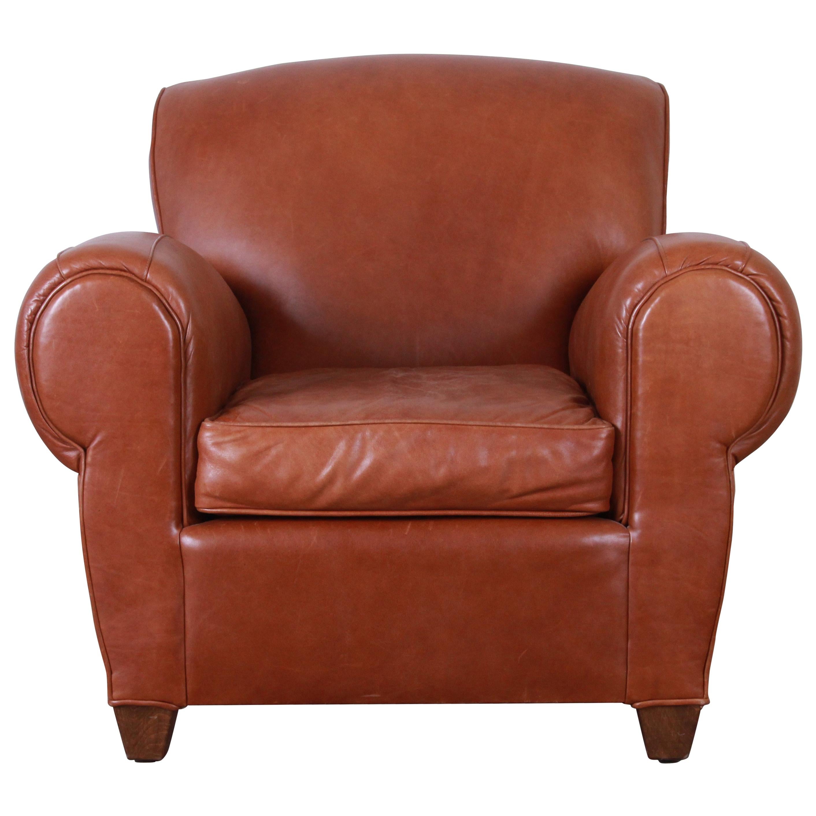 Art Deco Style Brown Leather Club Chair by Mitchell Gold