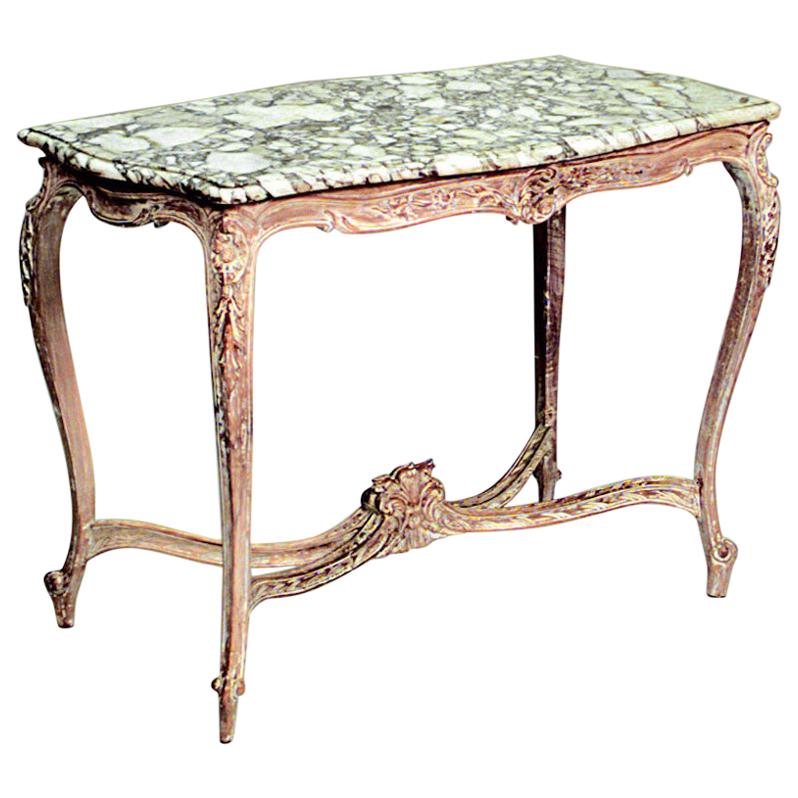 Table centrale française de style Louis XV à plateau en marbre