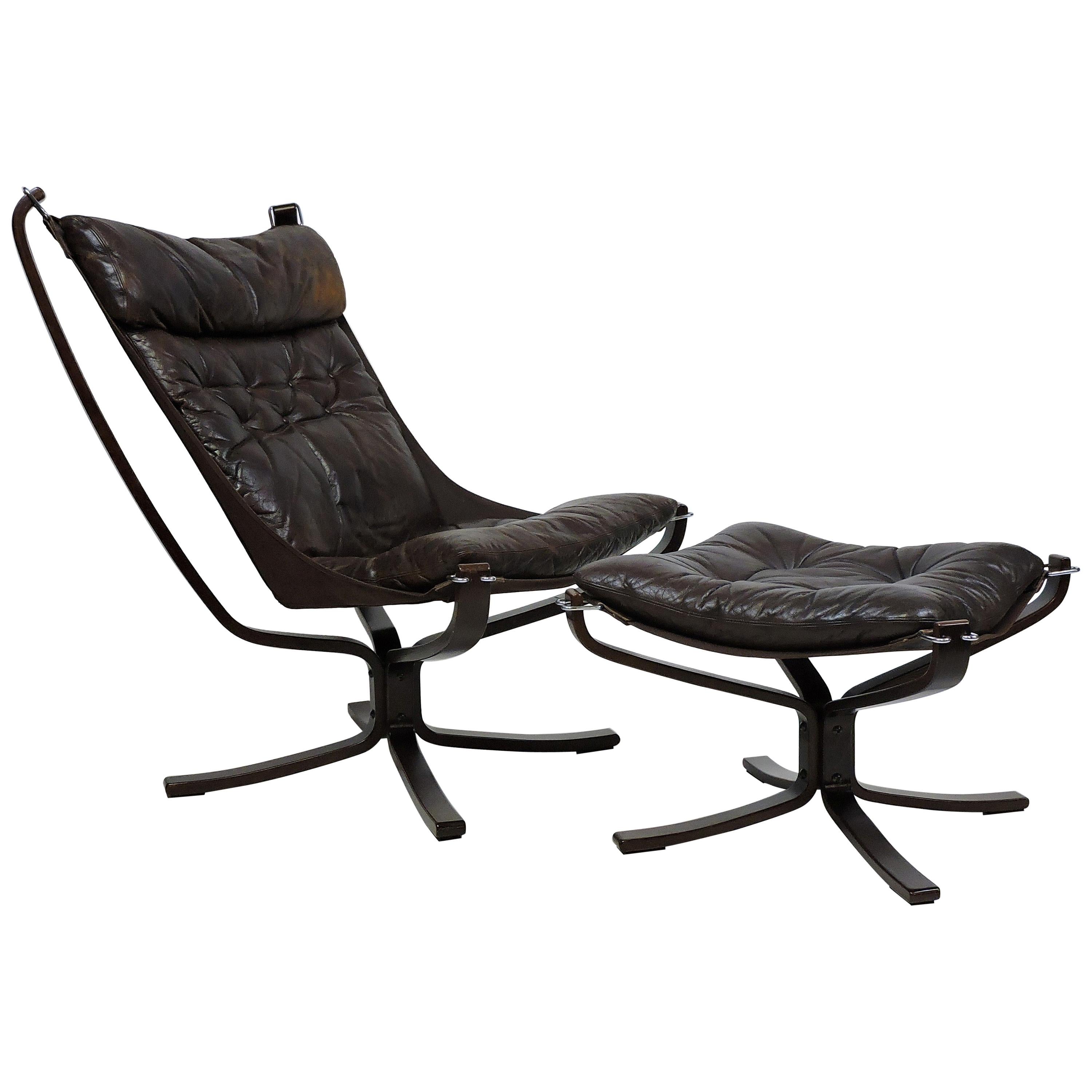 Sigurd Ressel Falcon High Back Leather Lounge Chair and Ottoman by Vatne Mobler