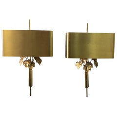 Maison Charles Brass Fig Leaf Wall Sconces, Pair