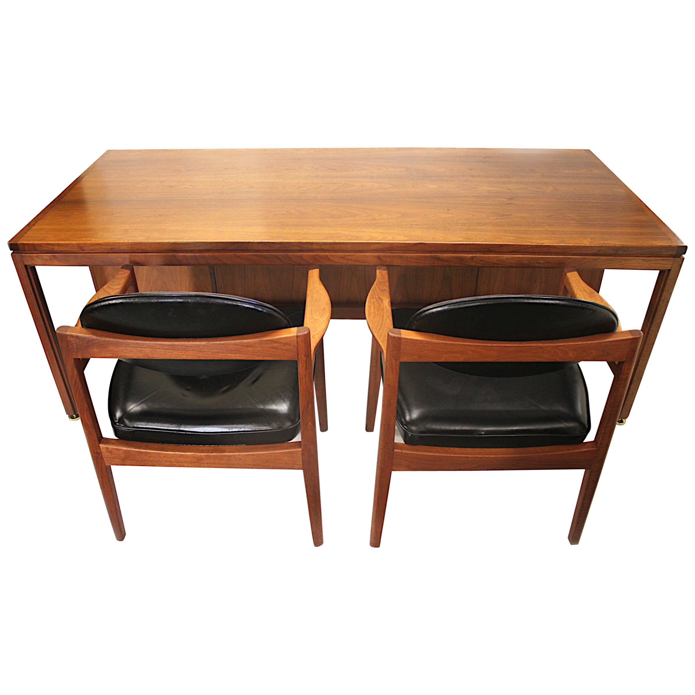 Vintage 1960s Walnut Executive Desk and Black Leather Guest Chairs by Jens Risom
