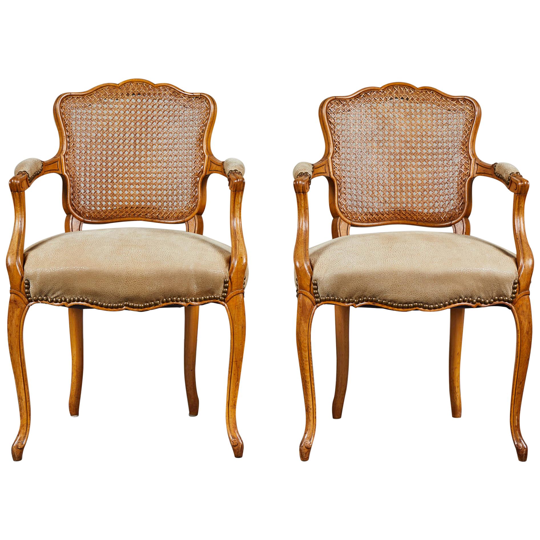 Set of Four 19th Century Louis XV Style Caned Armchairs