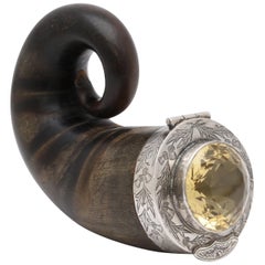 Georgian 'George III' Sterling Silver-Mounted Horn Snuff Mull with Cairngorm