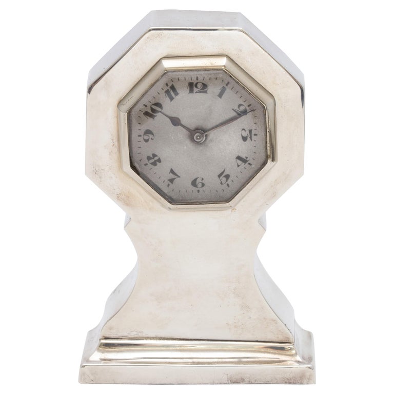Art Deco Sterling Silver Table Clock For Sale at 1stdibs