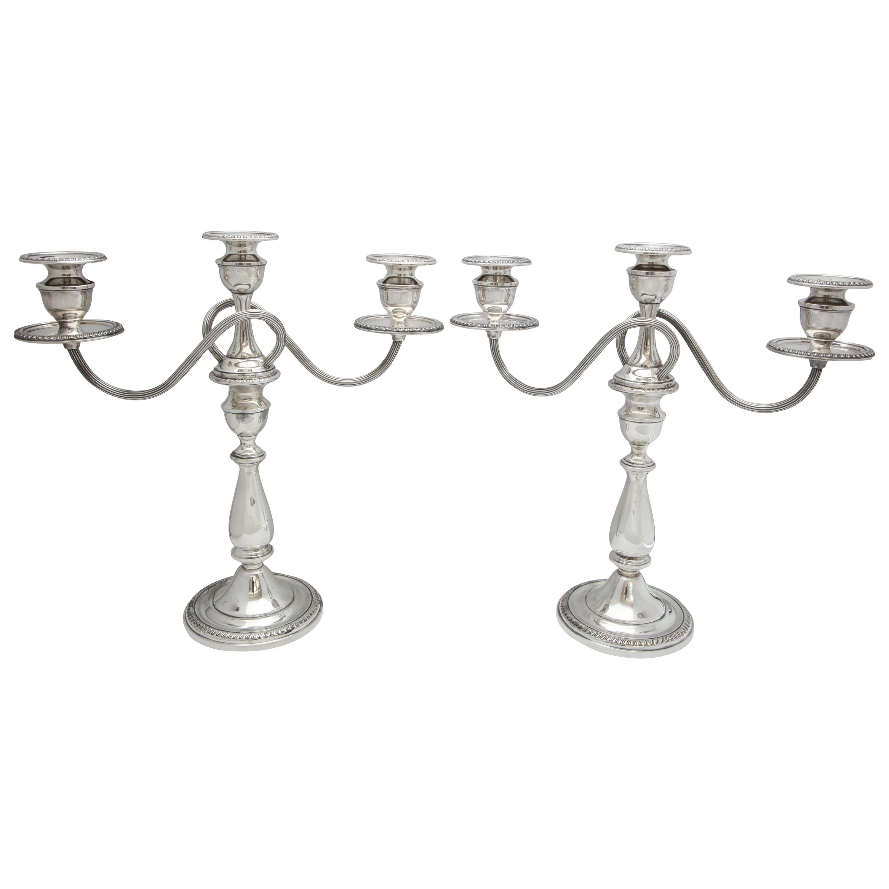 Pair of Empire Style Sterling Silver Candelabra