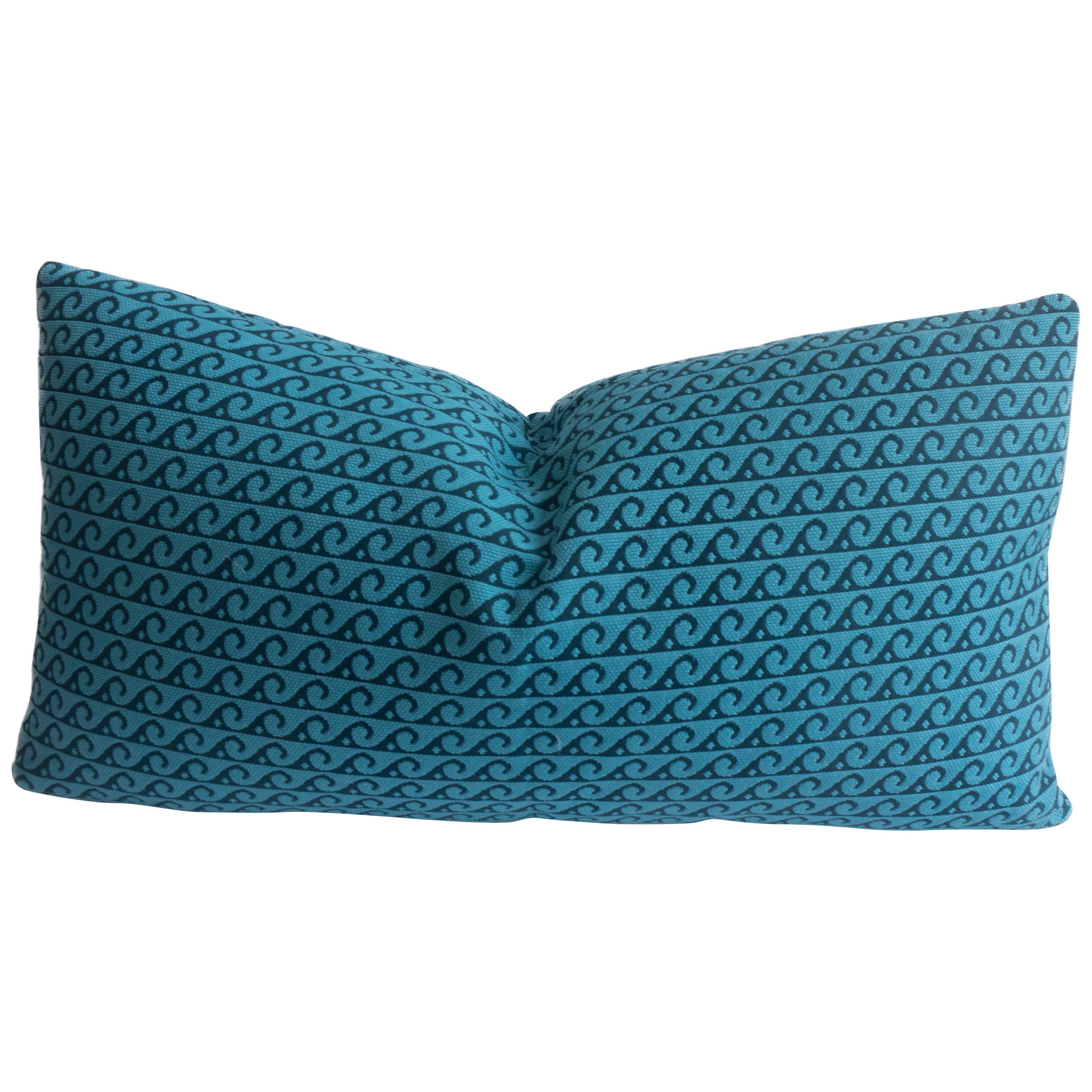 Indoor/Outdoor Lumbar Pillow with Blue Wave Pattern