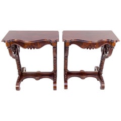 Antique Pair of 19th Century Regency Style Walnut and Mirror Wall Console Tables