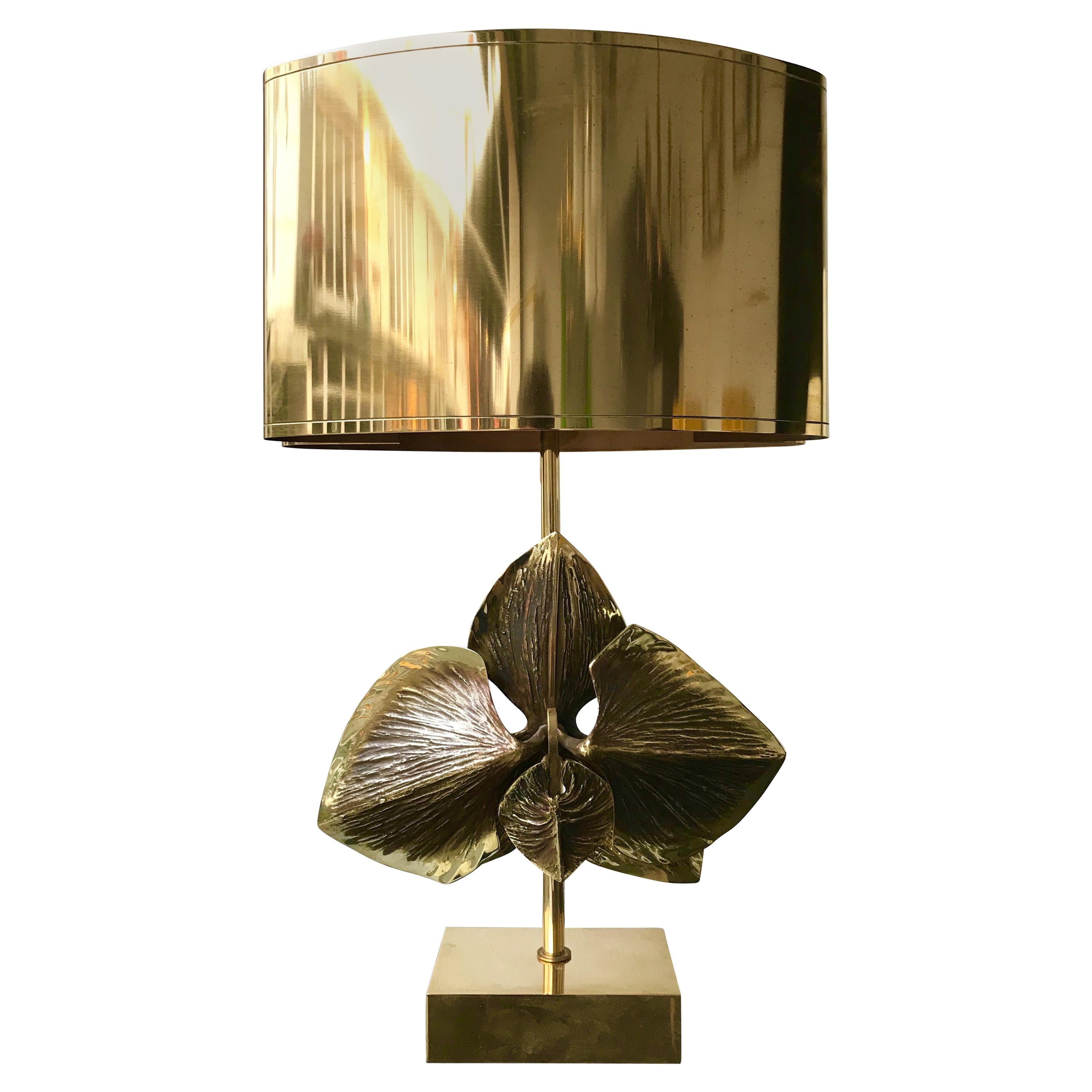 Bronze Orchid Lamp by Maison Charles, France, 1970s