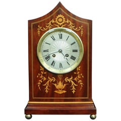 French Belle Epoque Mahogany Inlaid Mantel Clock