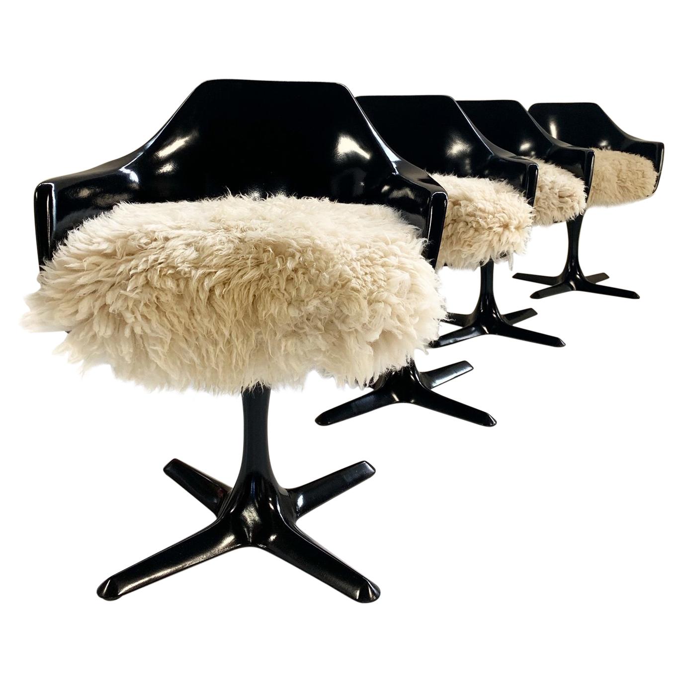 Burke Inc Tulip Style Armchairs with Custom California Sheepskin Cushions, Set 