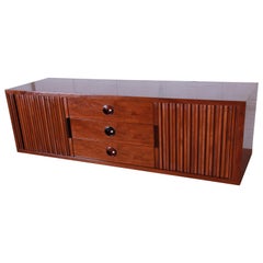 Edward Wormley for Dunbar Tambour Door Walnut Floating Wall-Hanging Credenza