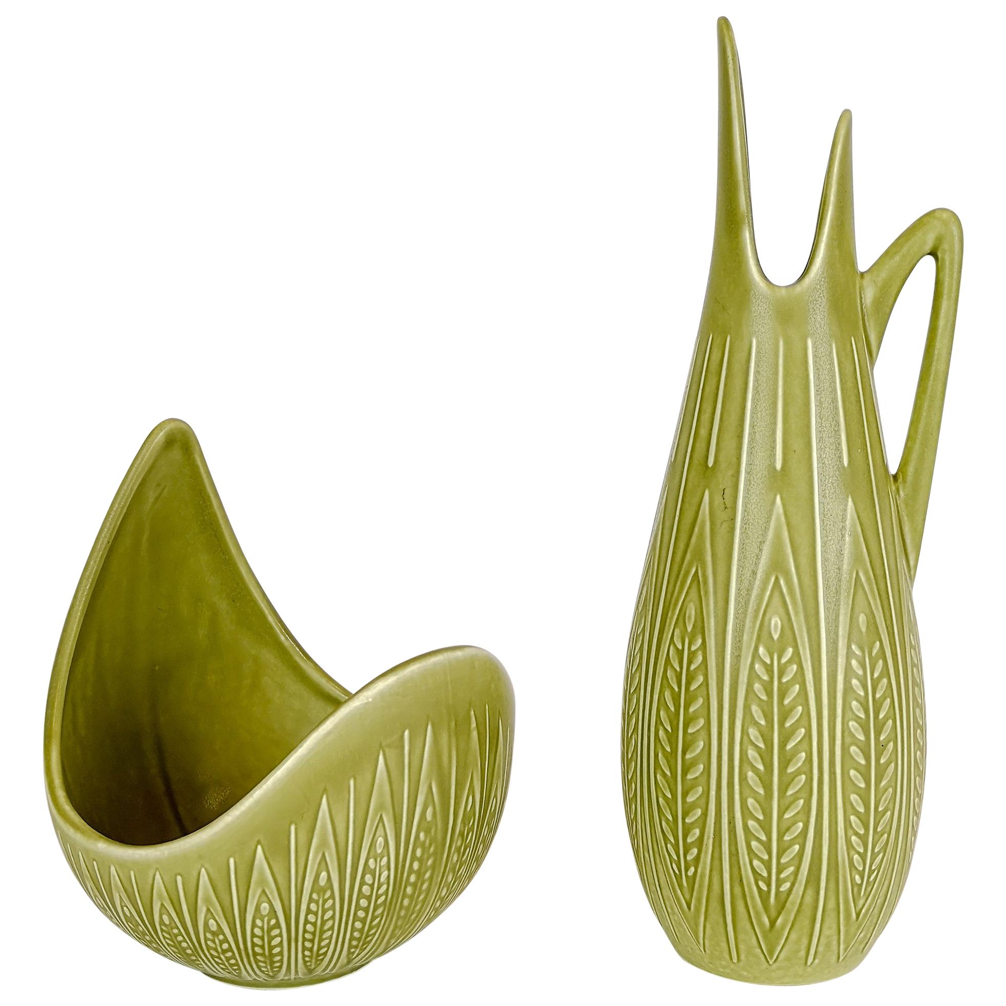 Midcentury Modern Ceramic Bowl and Vase "Rialto" by Gunnar Nylund for Rörstrand For Sale