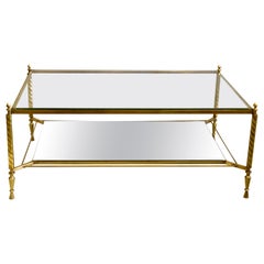 French Modern Neoclassical Double Tier Brass Coffee Table Att. Gilbert Poillerat