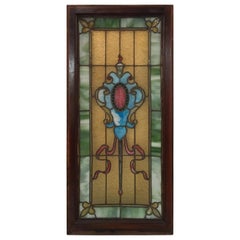 Original 19th Century Stained Glass Panel with Wood Frame