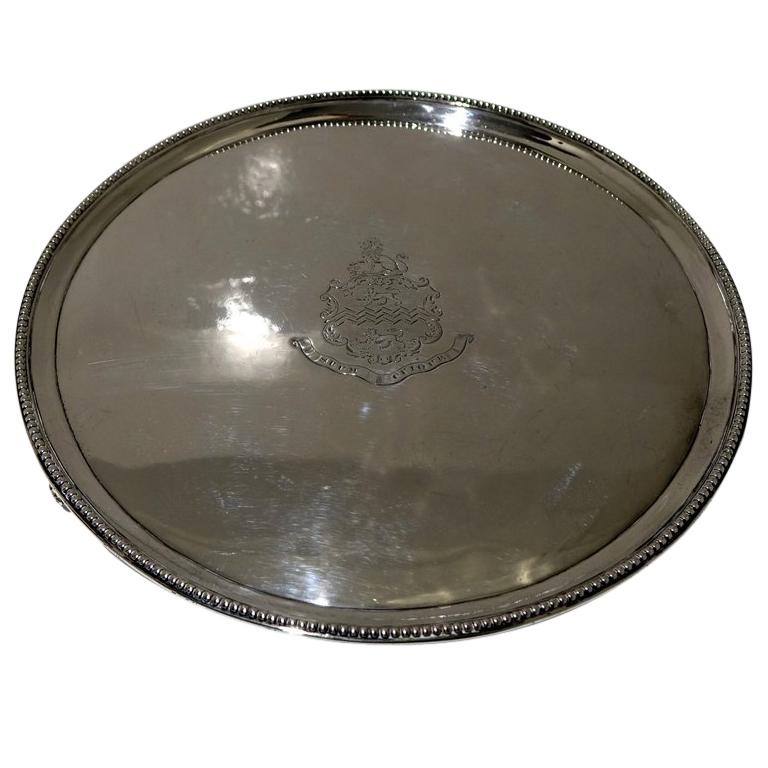 18th Century Antique George III Sterling Silver Salver London, 1788 John Hutson For Sale