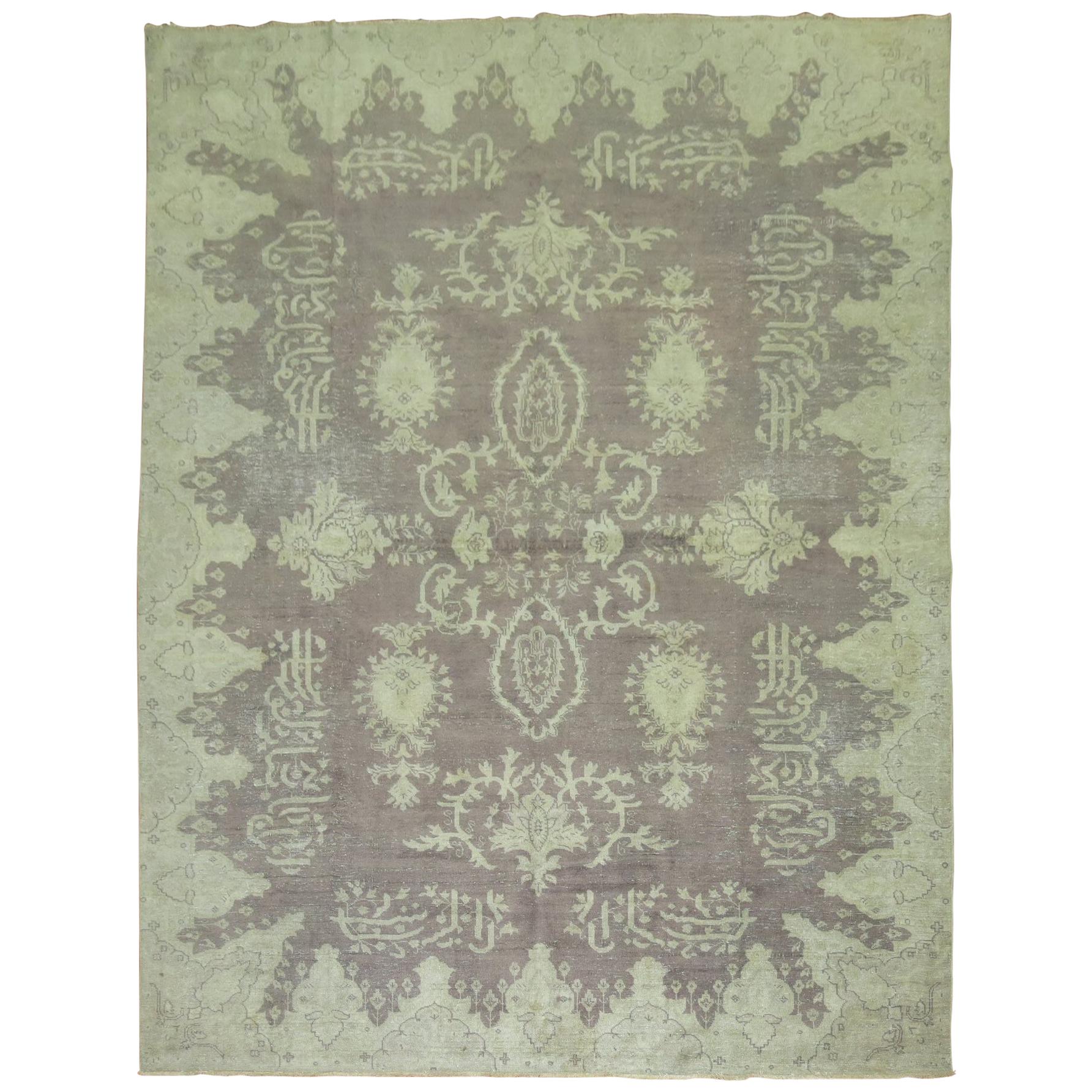 Gray Shabby Antique Oushak Rug For Sale