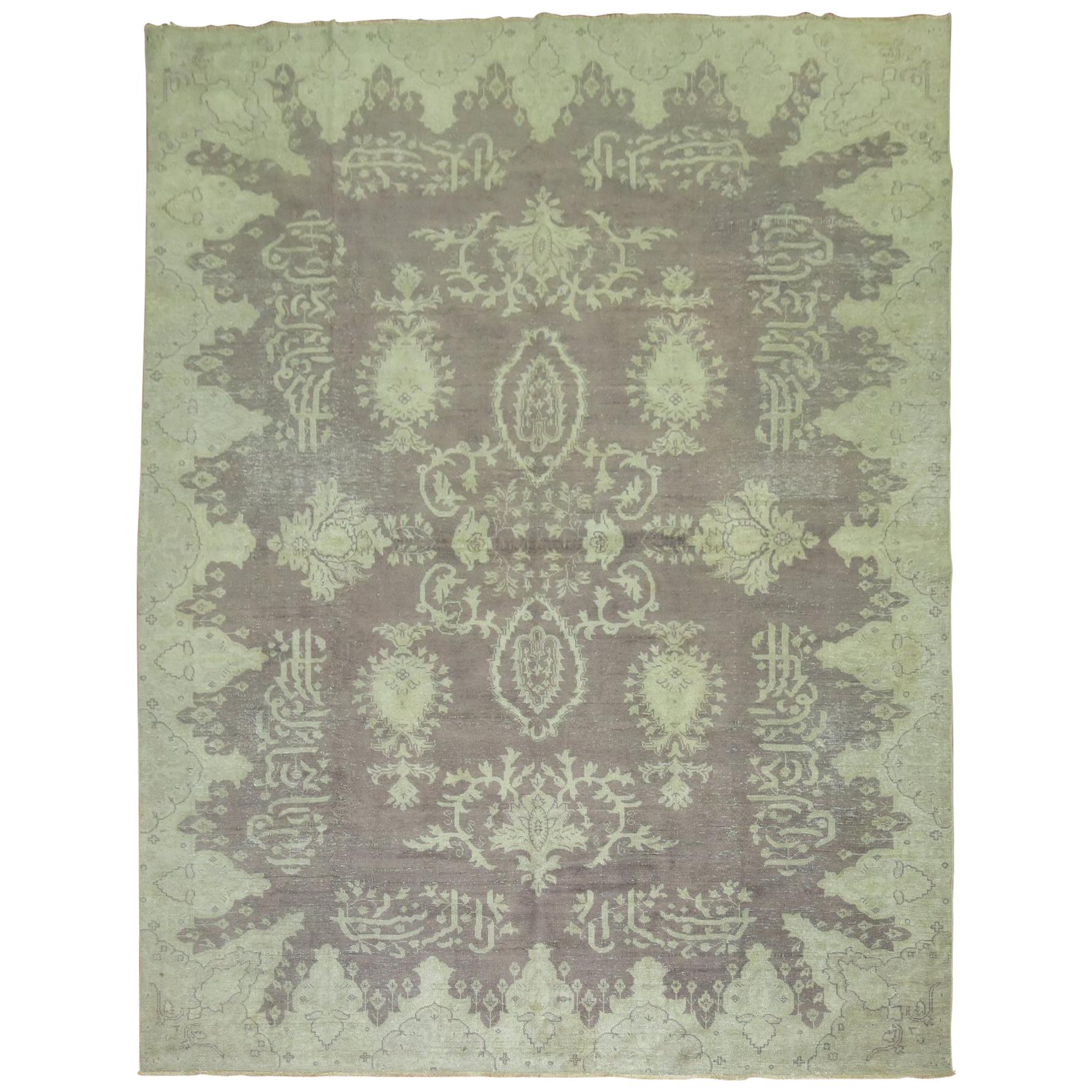 Gray Shabby Antique Oushak Rug