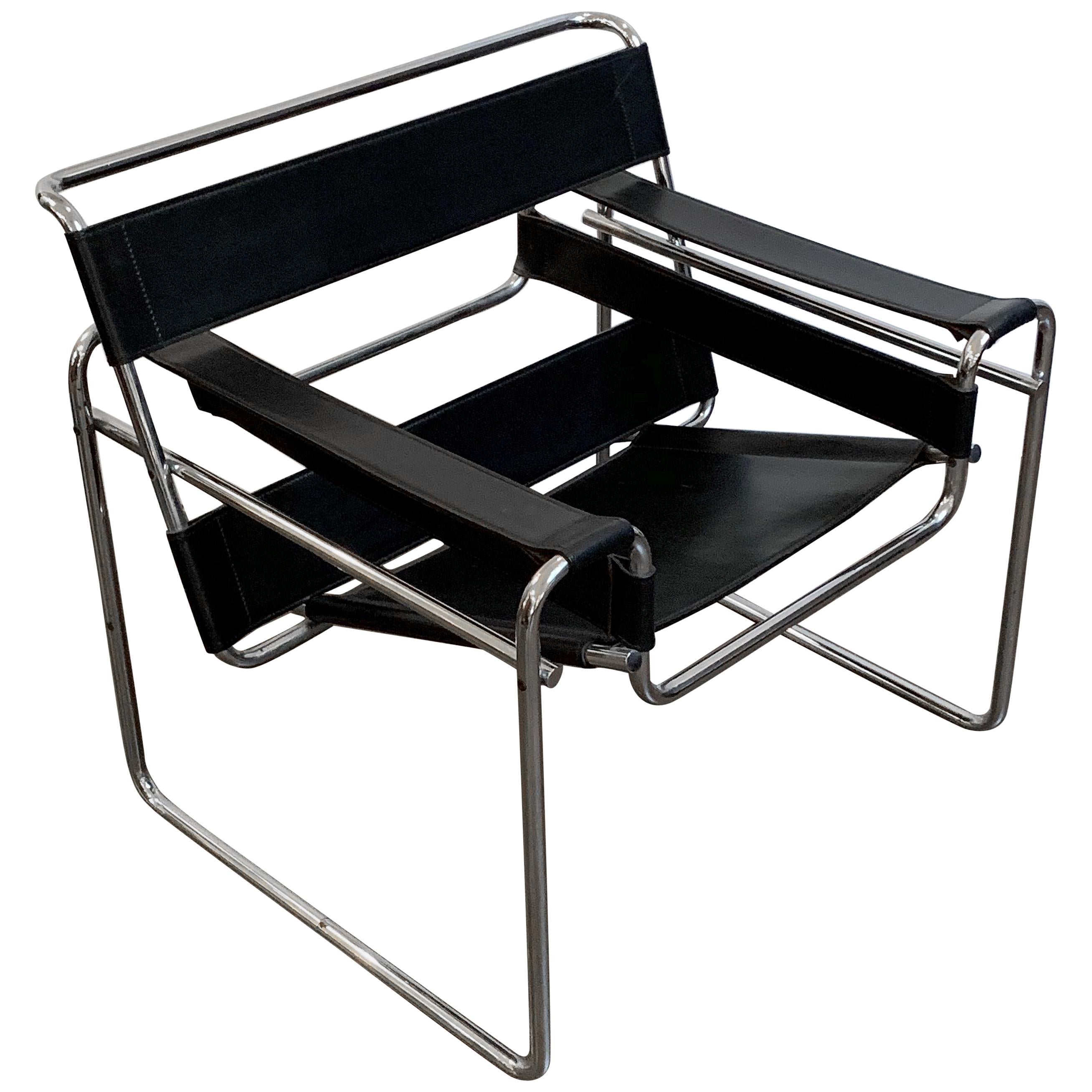 Wassily Style Leather Chair in the Manner of Marcel Breuer For Sale