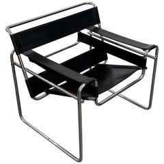 Wassily Style Leather Chair in the Manner of Marcel Breuer