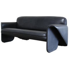 Canapé à col en cuir noir De Sede DS 125 Gerd Lange