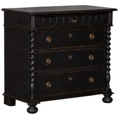 Antique Black Painted Danish Large Chest of Drawers