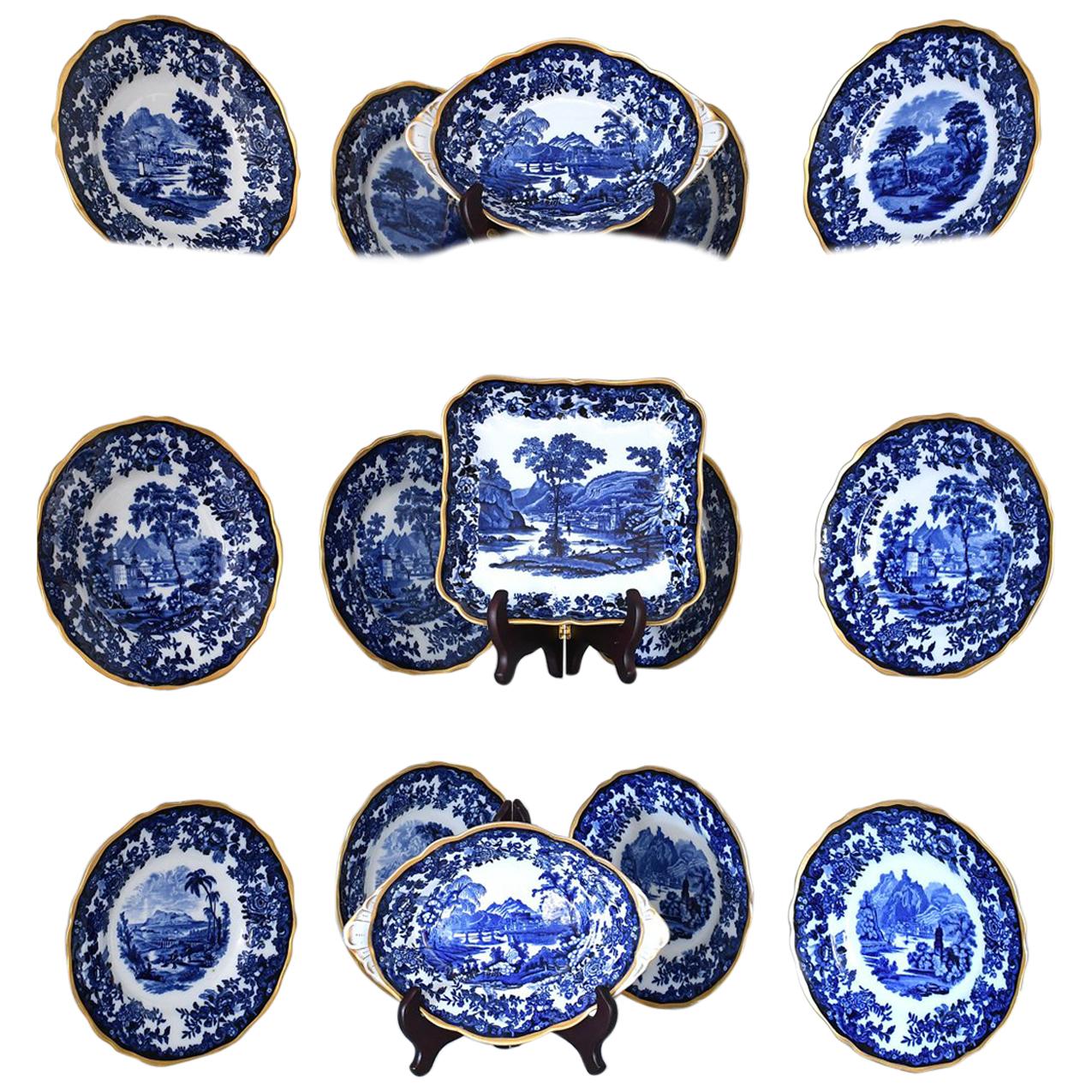 Set of 15 Cobalt Blue & Gold Luncheon & Serving Dishes, Copeland Spode, c. 1900