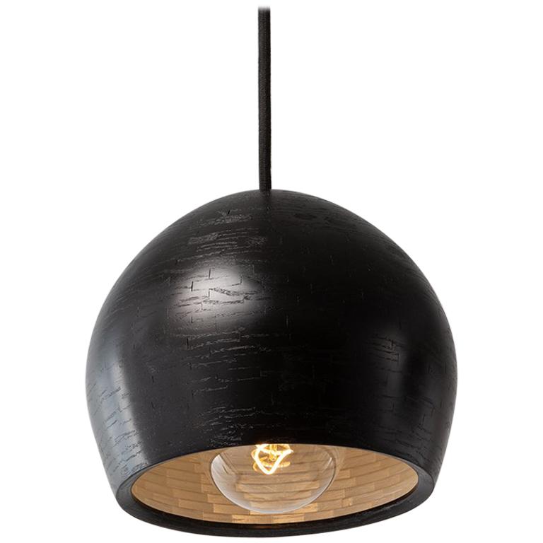 Wooden STACKED Illuminated Ostrich Egg Sculpture, "Medium", Ebonized Ash shown For Sale