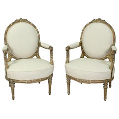 French Louis XVI Giltwood Chairs, a Pair