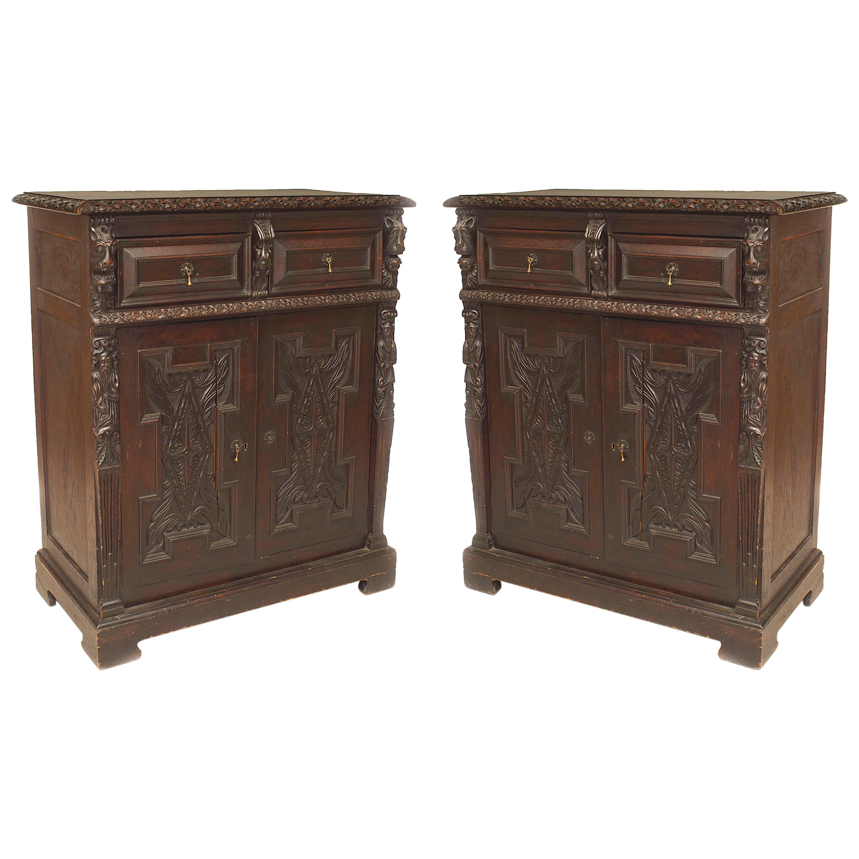 Pair of English Renaissance Stained Oak Cabinets