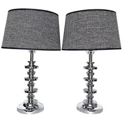 Elegant Midcentury Chrome Table Lamps Attributed to Sciolari, 1970s, Italy