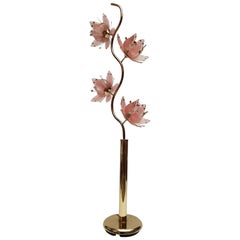  Italian Golden Brass and Murano Glass Lotus Floral Floor Lamp, 1970
