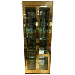 Mastercraft Signed Midcentury Illuminated Vitrine Display Cabinet Brass & Glass