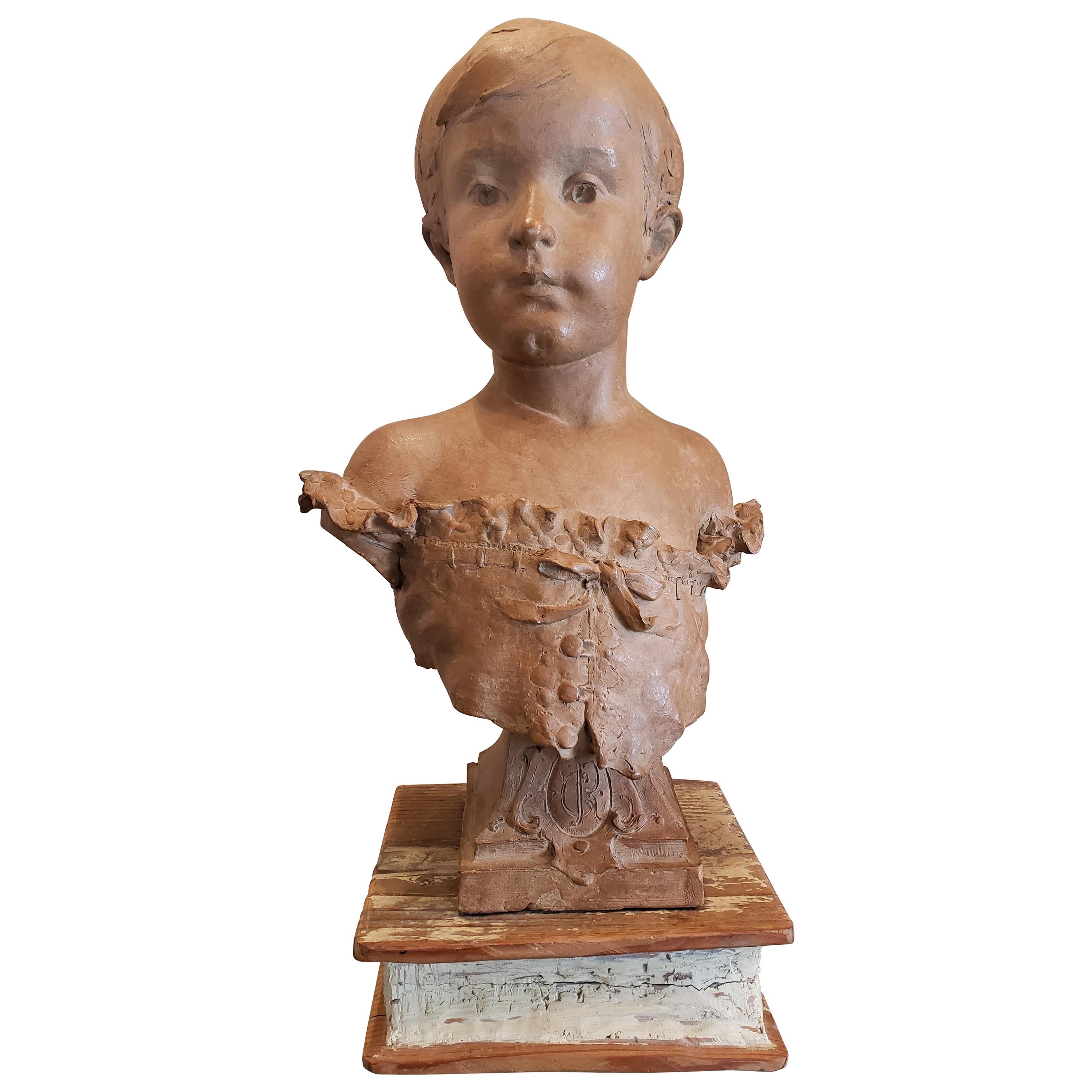 19th Century French Clay Bust Tete L'enfant by Sculptor Channeboux  For Sale