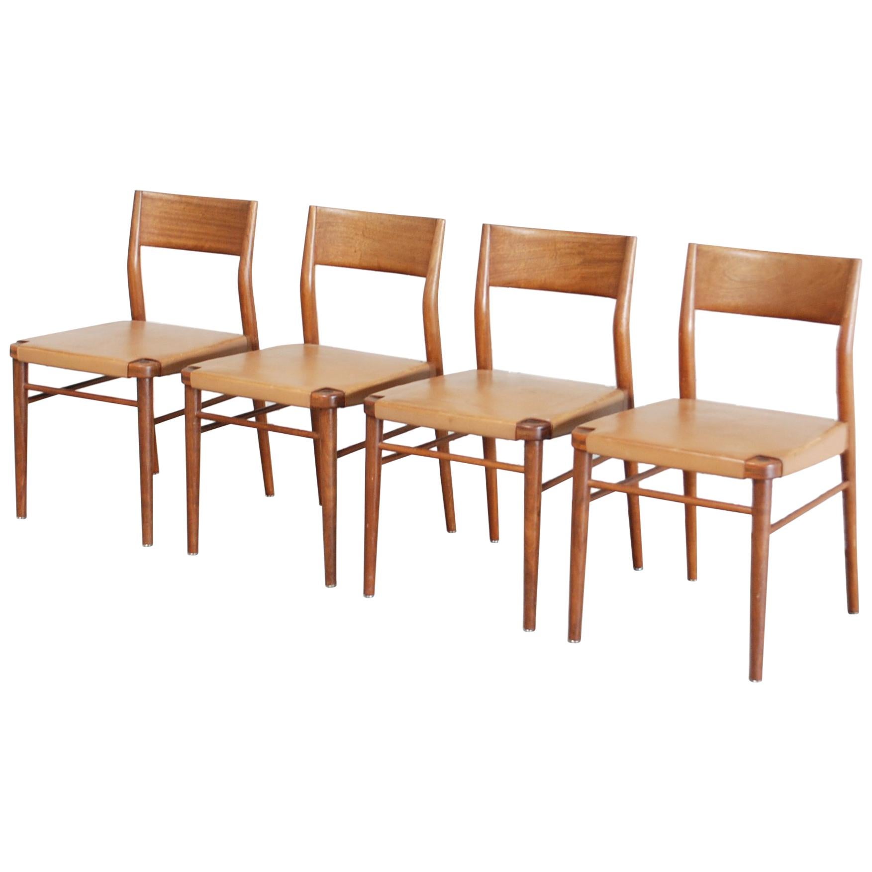 Georg Leowald Saddle Leather Dining Chairs for Wilkhahn, Set of 4