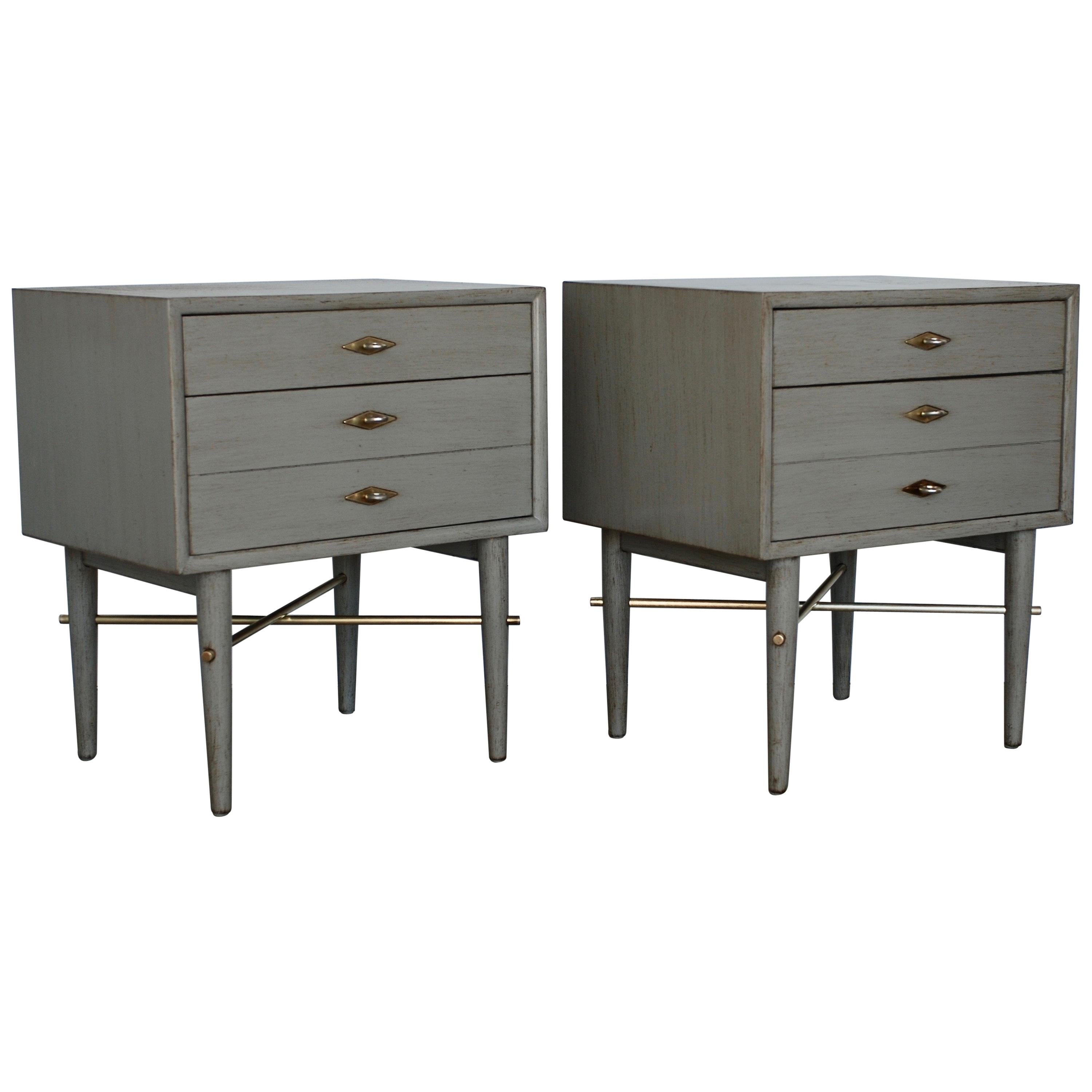Pair of Brass and Gray American of Martinsville Nightstands
