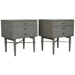 Pair of Brass and Gray American of Martinsville Nightstands