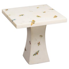 Butterfly Inlay Table In White Marble Handcrafted in India By Stephanie Odegard