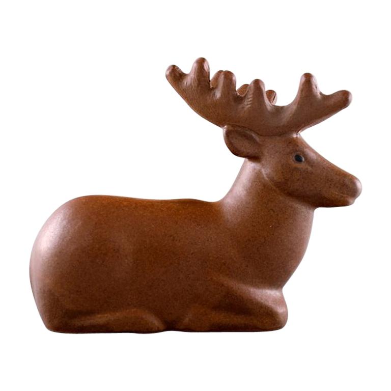 Rare Figure, Lisa Larson for Jie Stengods-Ateljé, Deer, Glazed Ceramics