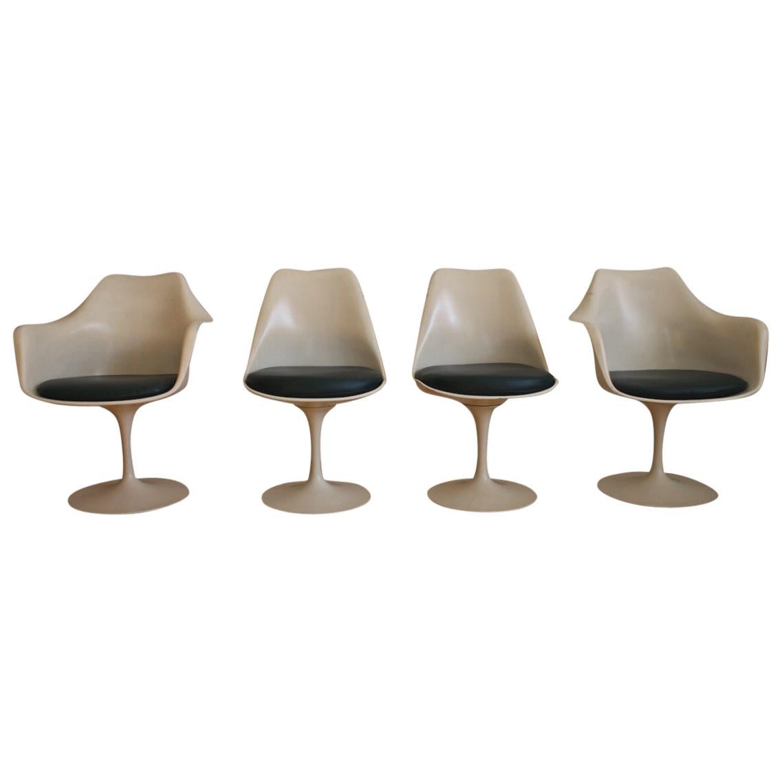 Set of 4 Eero Saarinen Midcentury Dark Green Tulip Dining Chairs