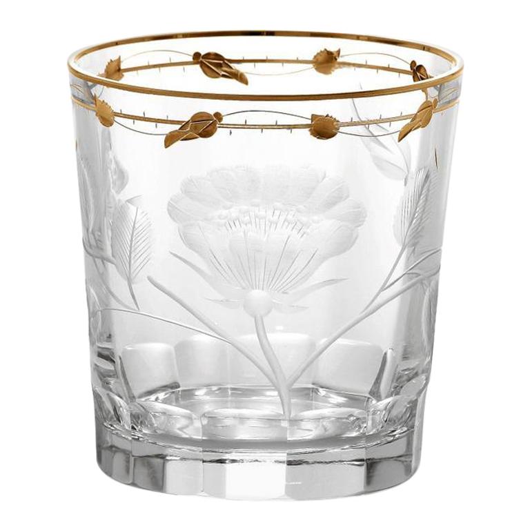 Double Old Fashioned Hand Blown, Engraved, Gilded Glasses 'Paula' by Moser