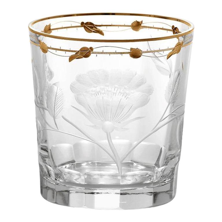 Double Old Fashioned Hand Blown, Engraved, Gilded Glasses 'Paula' by