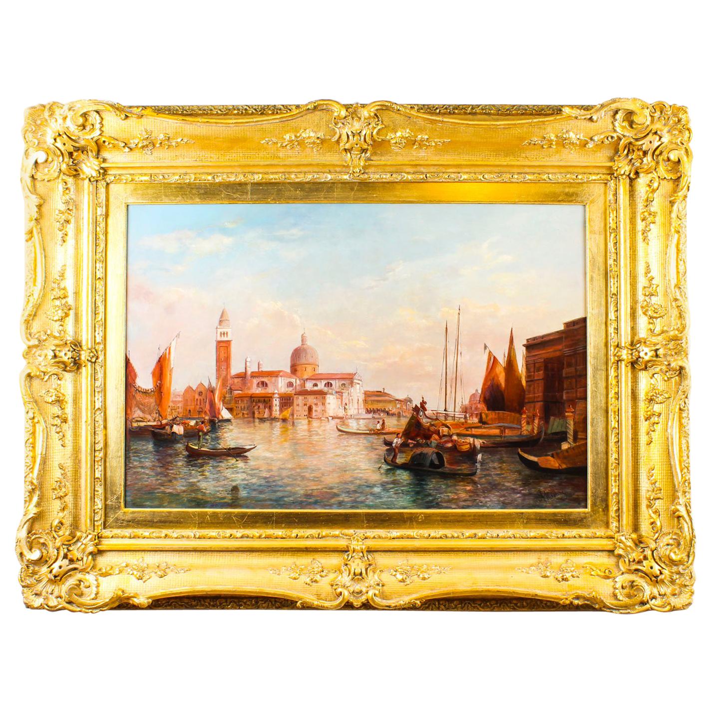 Antique Oil Painting San Giorgio Maggiore Venice Alfred Pollentine 19th Century