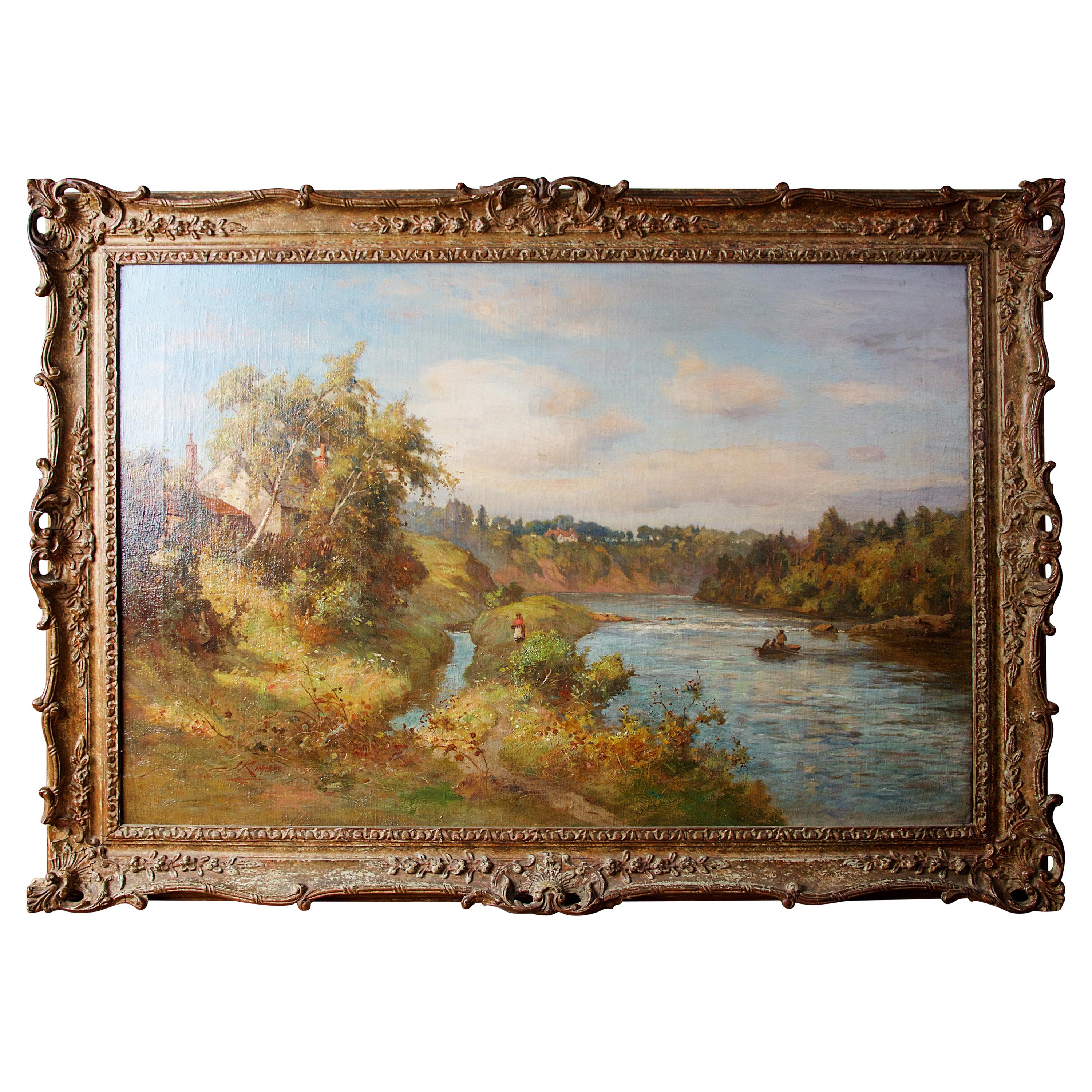 Study of an Extensive River Landscape by James Kinnear For Sale