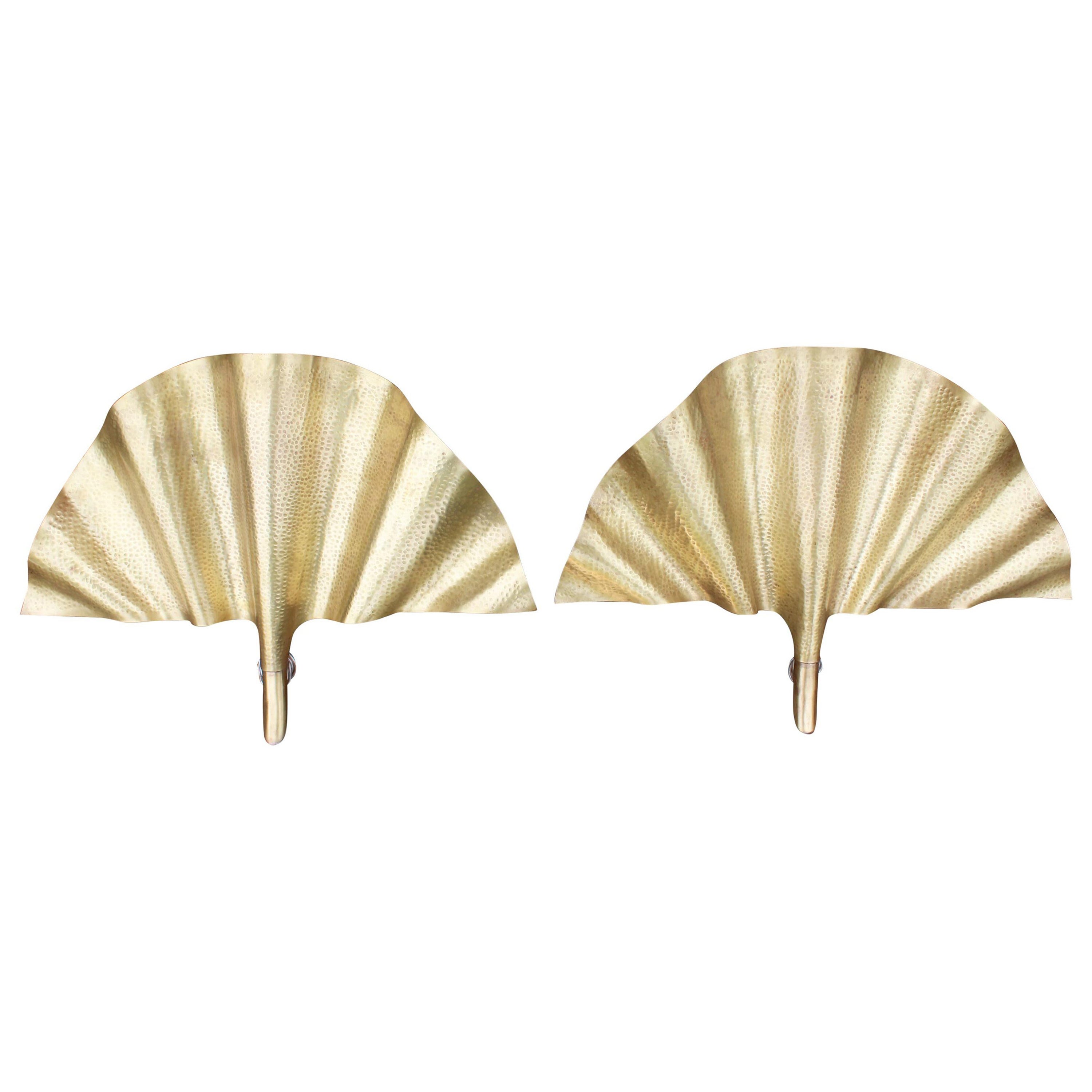 Modern Pair of Brass Leaf Shaped Wall Lamps